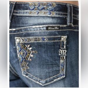 Miss Me Bootcut Blue Denim Jeans Crystal Cove Embellished Women 27 Bead Grommets